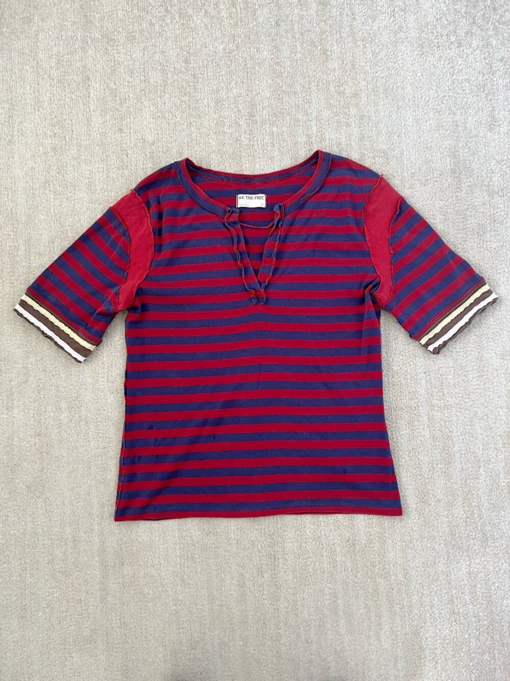 Free People We The Free Fast Lane Striped Short Sleeve Cotton Summer Tee L